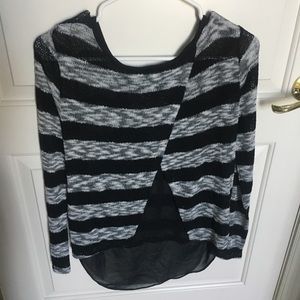 Striped Sweater with slit in back and black sheer